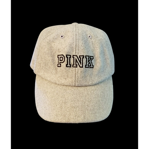 PINK - Victoria's Secret Gray Wool Blend One Size Adjustable Baseball Cap Hat - Picture 1 of 8